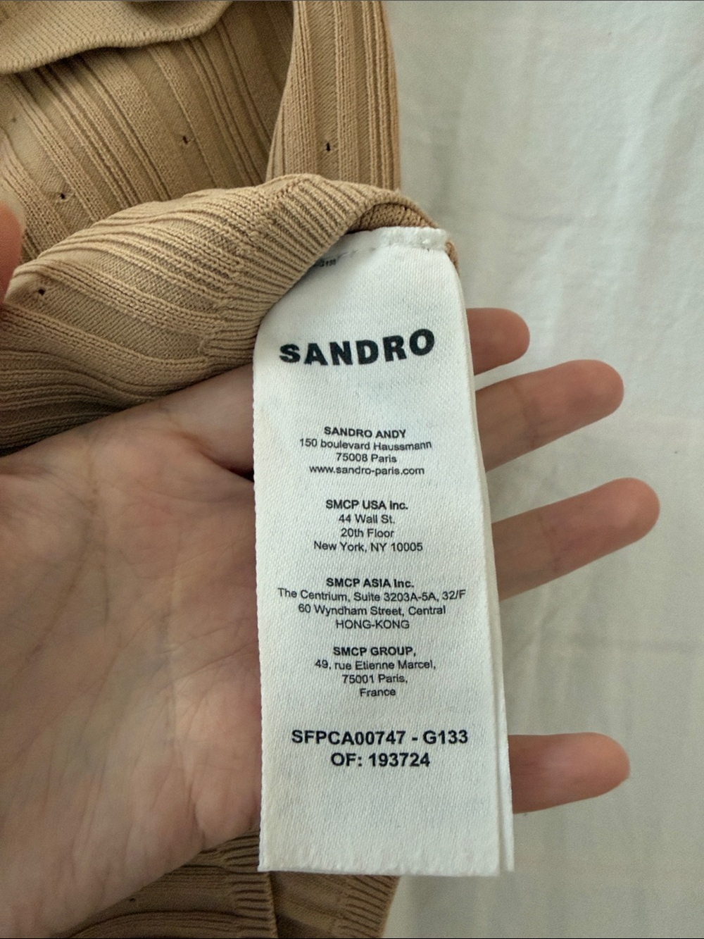 Sandro Camel Ribbed Knit Button-Front Top - Picture 5 of 5
